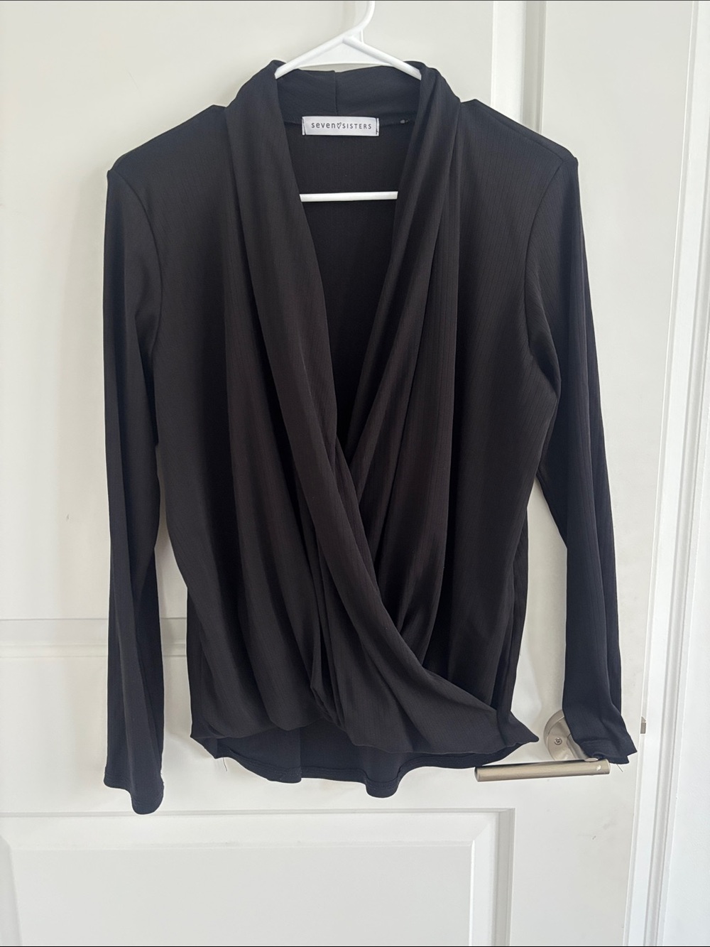 Seven Sisters Black Draped Wrap-Front Blouse